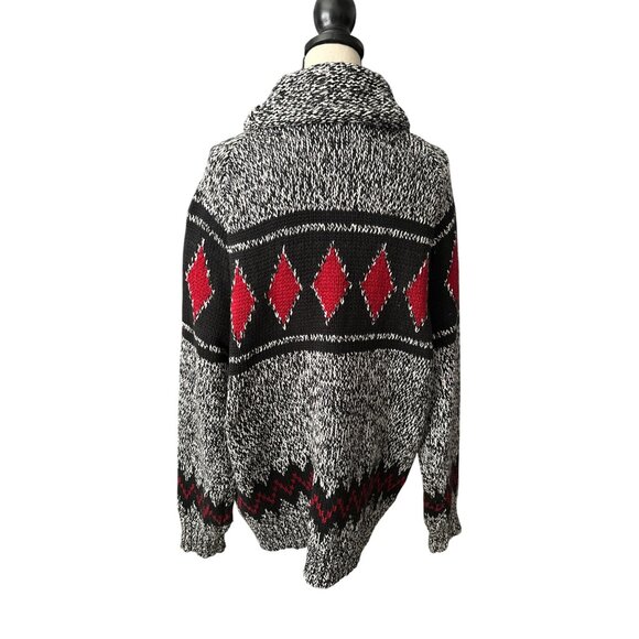 American Eagle Aztec Cotton Cardigan Full Zip Sweater Red Diamond Pattern XL - Picture 3 of 7
